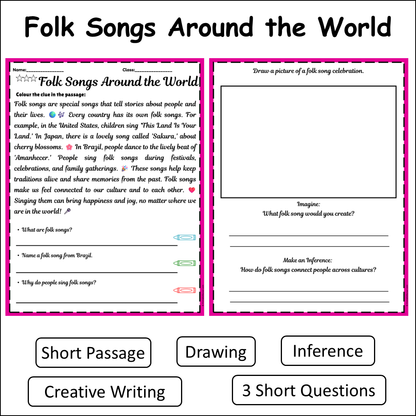 Folk Songs Around the World | Short Reading Comprehension Creative Worksheet