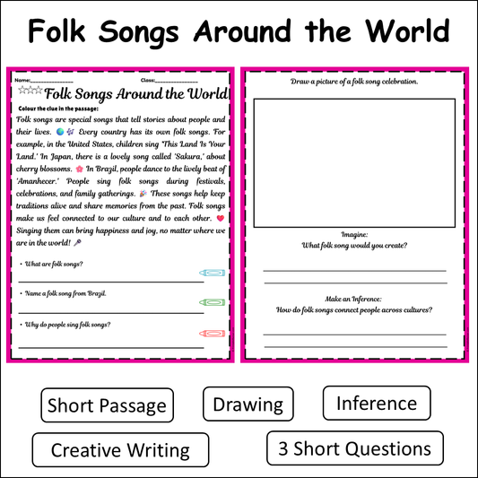 Folk Songs Around the World | Short Reading Comprehension Creative Worksheet