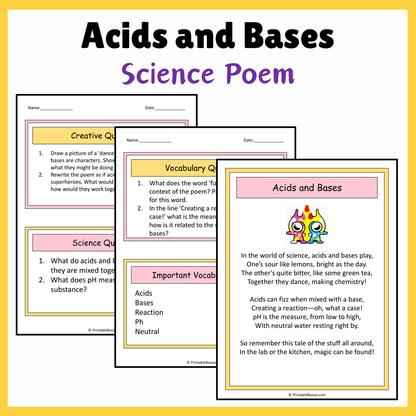 Acids and Bases | Science Poem Reading Comprehension Activity