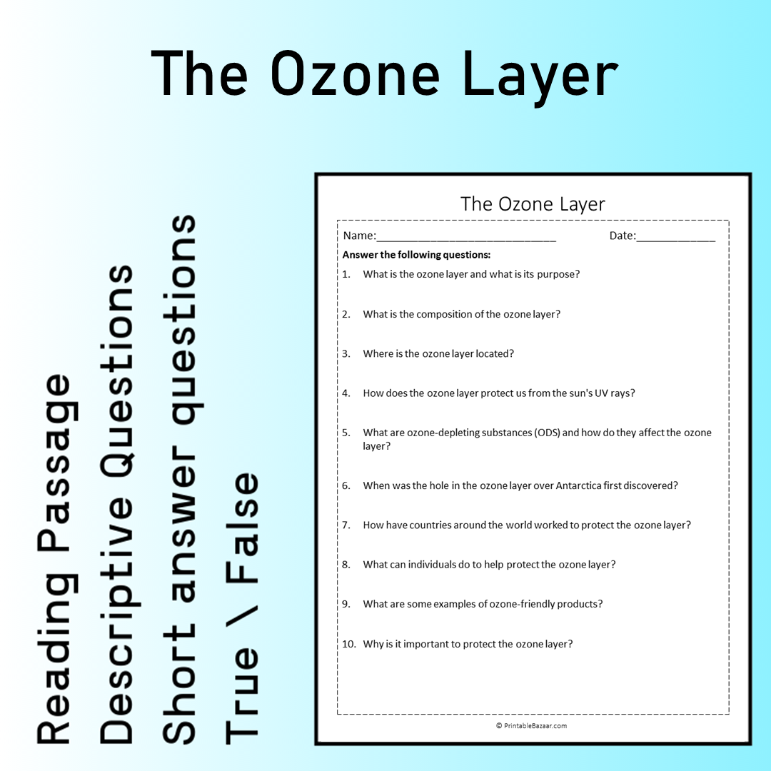 The Ozone Layer | Reading Comprehension Passage Printable Worksheet