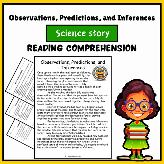 Observations, Predictions, and Inferences | Science Story Reading Comprehension Activity