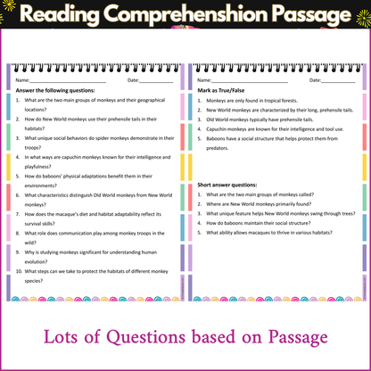 Types of Monkeys | Reading Comprehension Passage and Questions