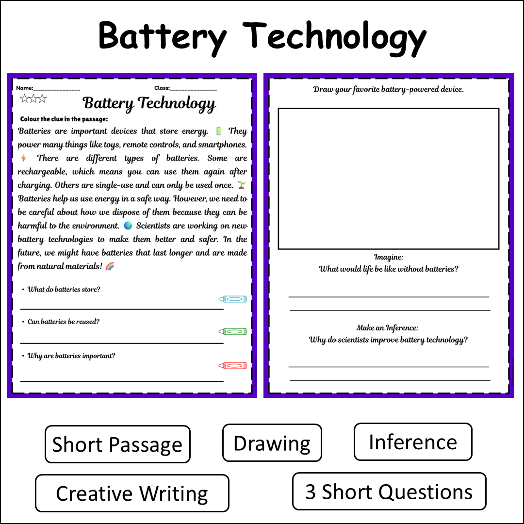 Battery Technology | Short Reading Comprehension Creative Worksheet