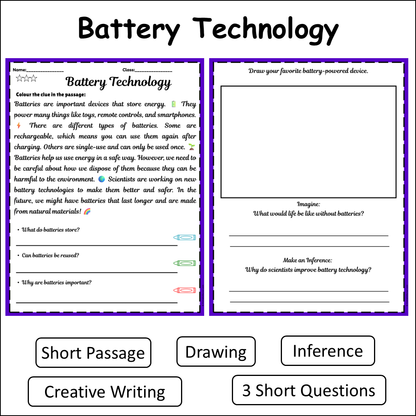 Battery Technology | Short Reading Comprehension Creative Worksheet