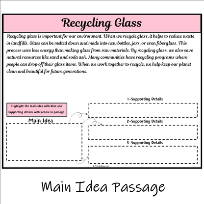 Recycling Glass | Main Idea and Supporting Details Reading Passage and Questions