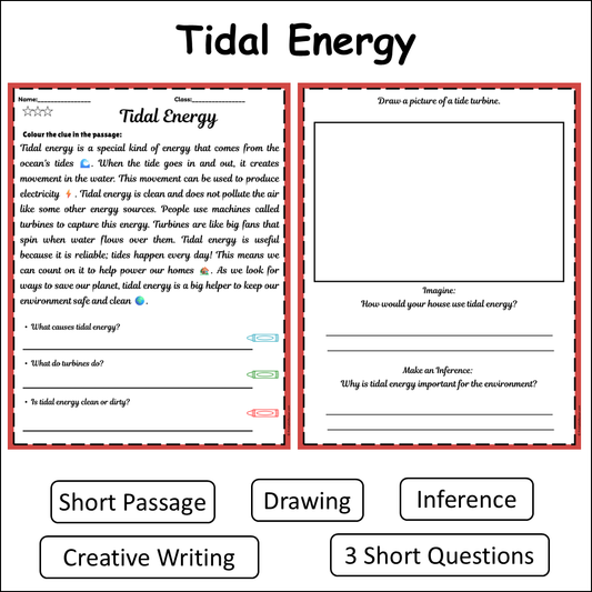 Tidal Energy | Short Reading Comprehension Creative Worksheet