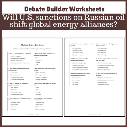 Will U.S. sanctions on Russian oil shift global energy alliances? | Favour and Against Worksheet Printable Activity