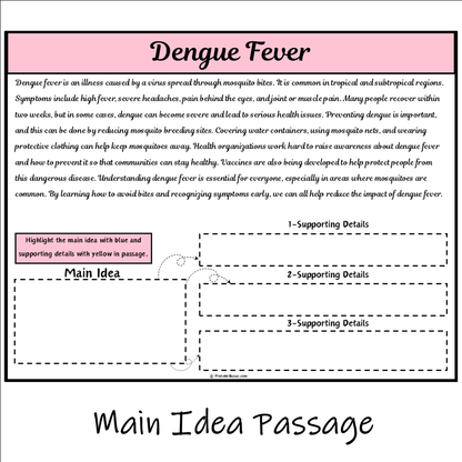 Dengue Fever | Main Idea and Supporting Details Reading Passage and Questions