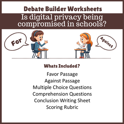 Is digital privacy being compromised in schools? | Favour and Against Worksheet Printable Activity