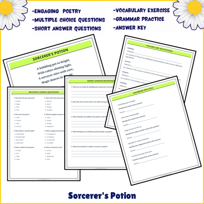 Sorcerer's Potion | Poem Grammar Worksheet Printable Activity