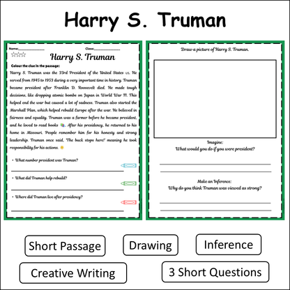 Harry S. Truman | Short Reading Comprehension Creative Worksheet