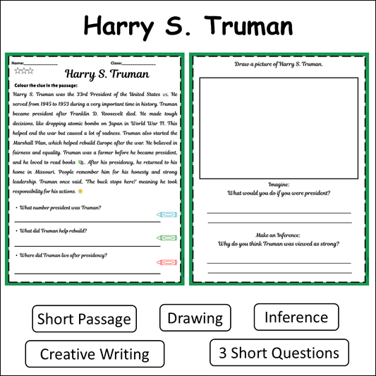 Harry S. Truman | Short Reading Comprehension Creative Worksheet