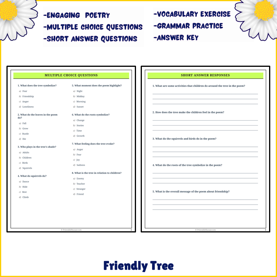 Friendly Tree | Poem Grammar Worksheet Printable Activity