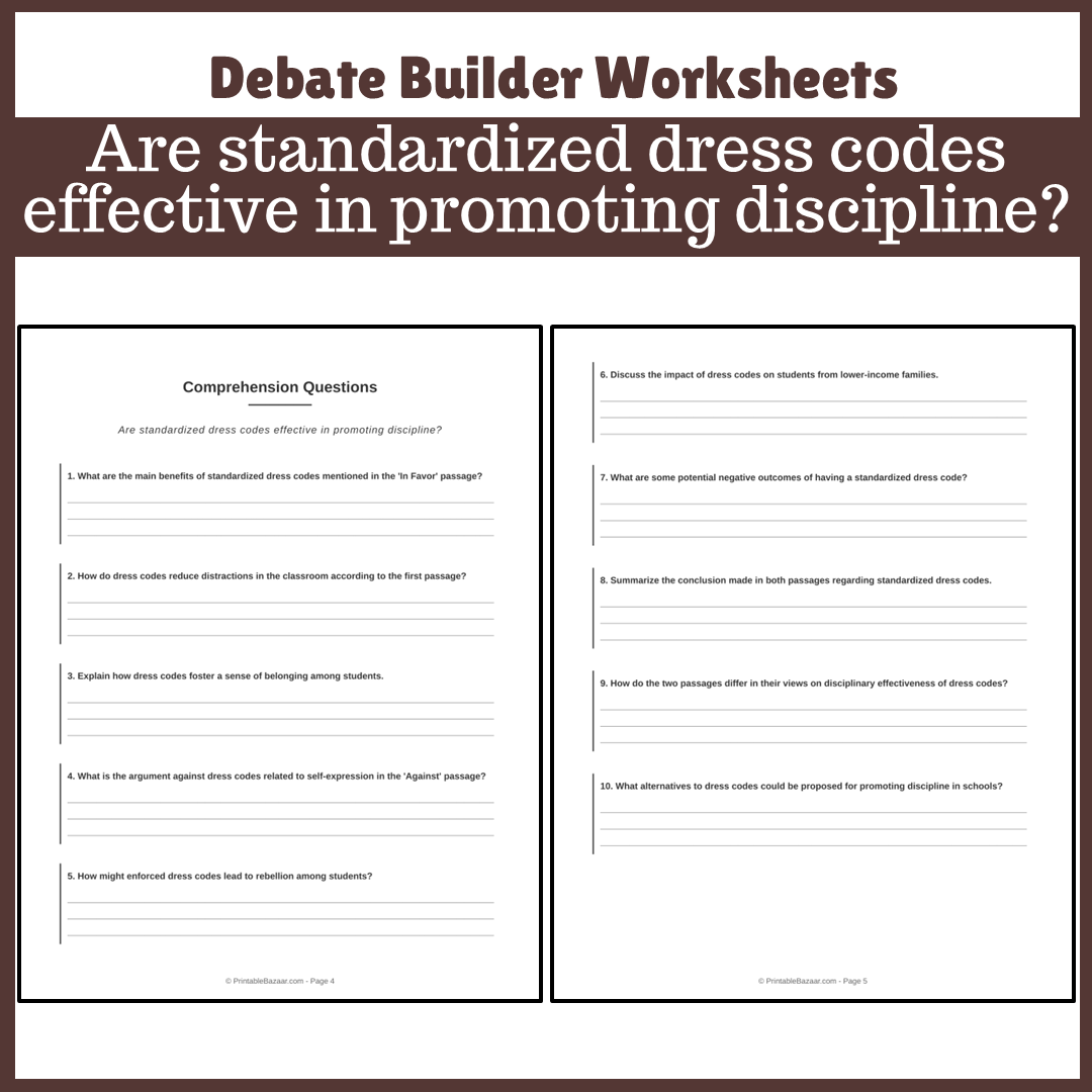 Are standardized dress codes effective in promoting discipline? | Favour and Against Worksheet Printable Activity