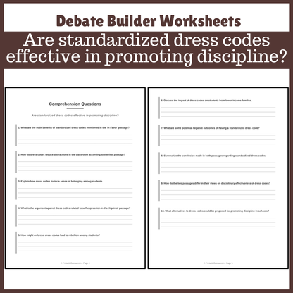 Are standardized dress codes effective in promoting discipline? | Favour and Against Worksheet Printable Activity
