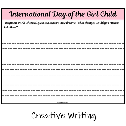 International Day of the Girl Child | Main Idea and Supporting Details Reading Passage and Questions