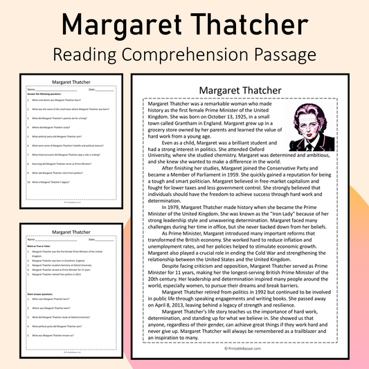 Margaret Thatcher | Reading Comprehension Passage Printable Activity