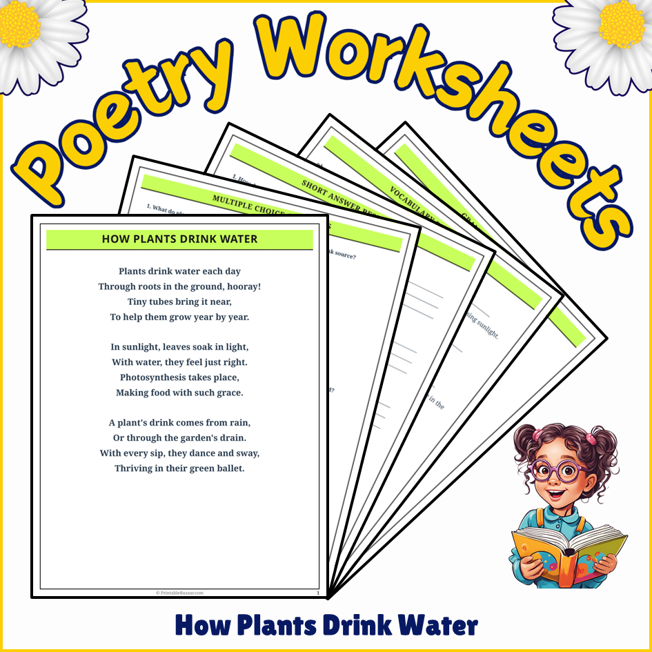 How Plants Drink Water | Poem Grammar Worksheet Printable Activity