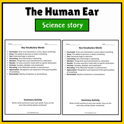 The Human Ear | Science Story Reading Comprehension Activity