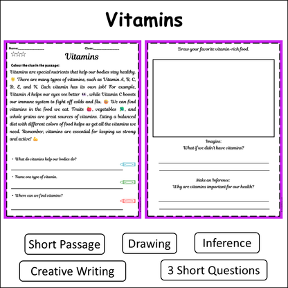 Vitamins | Short Reading Comprehension Creative Worksheet