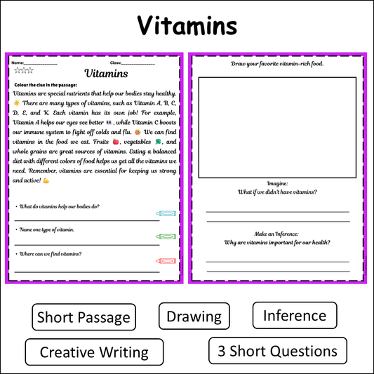 Vitamins | Short Reading Comprehension Creative Worksheet