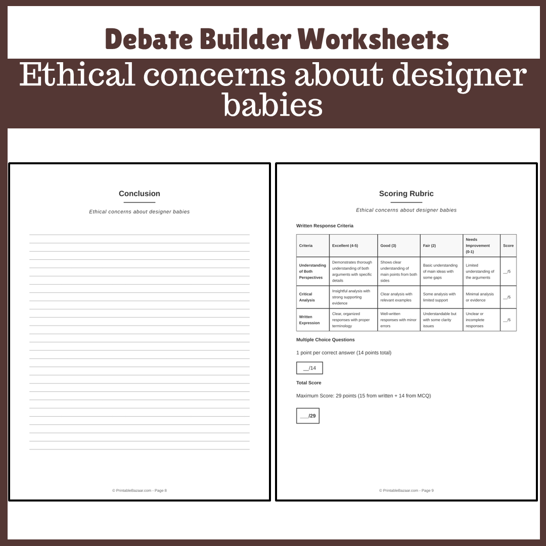 Ethical concerns about designer babies | Favour and Against Worksheet Printable Activity