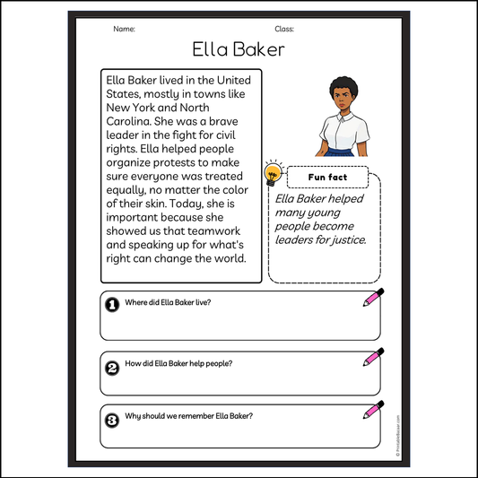 Ella Baker | Reading Passage Comprehension Questions Writing Facts Worksheet