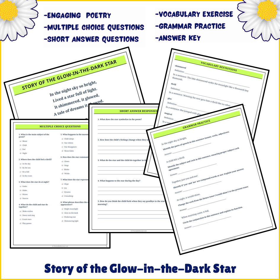 Story of the Glow-in-the-Dark Star | Poem Grammar Worksheet Printable Activity