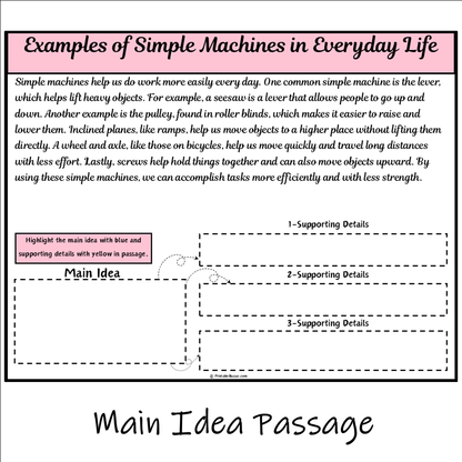 Examples of Simple Machines in Everyday Life | Main Idea and Supporting Details Reading Passage and Questions