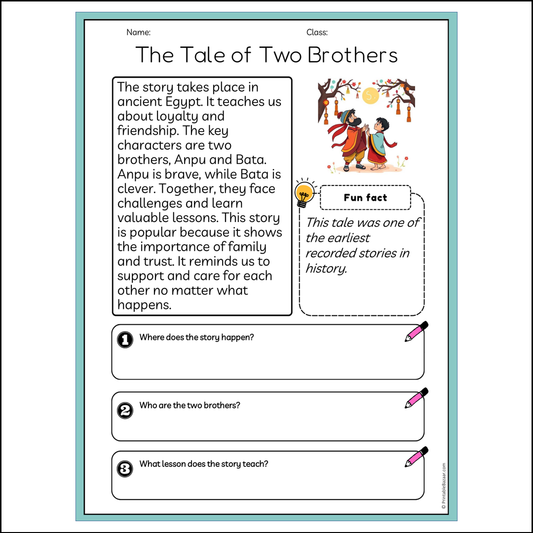 The Tale of Two Brothers | Reading Passage Comprehension Questions Writing Facts Worksheet