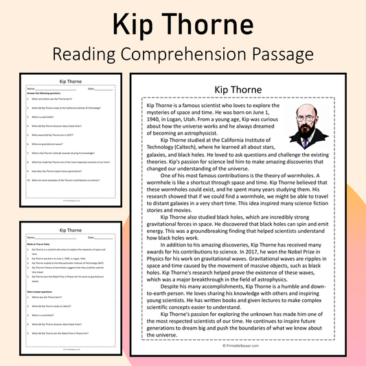 Kip Thorne | Reading Comprehension Passage Printable Activity