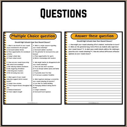 Should High Schools Have Year-Round Classes? | Debate Case Study Worksheet