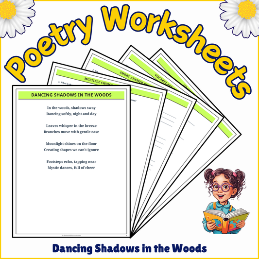 Dancing Shadows in the Woods | Poem Grammar Worksheet Printable Activity