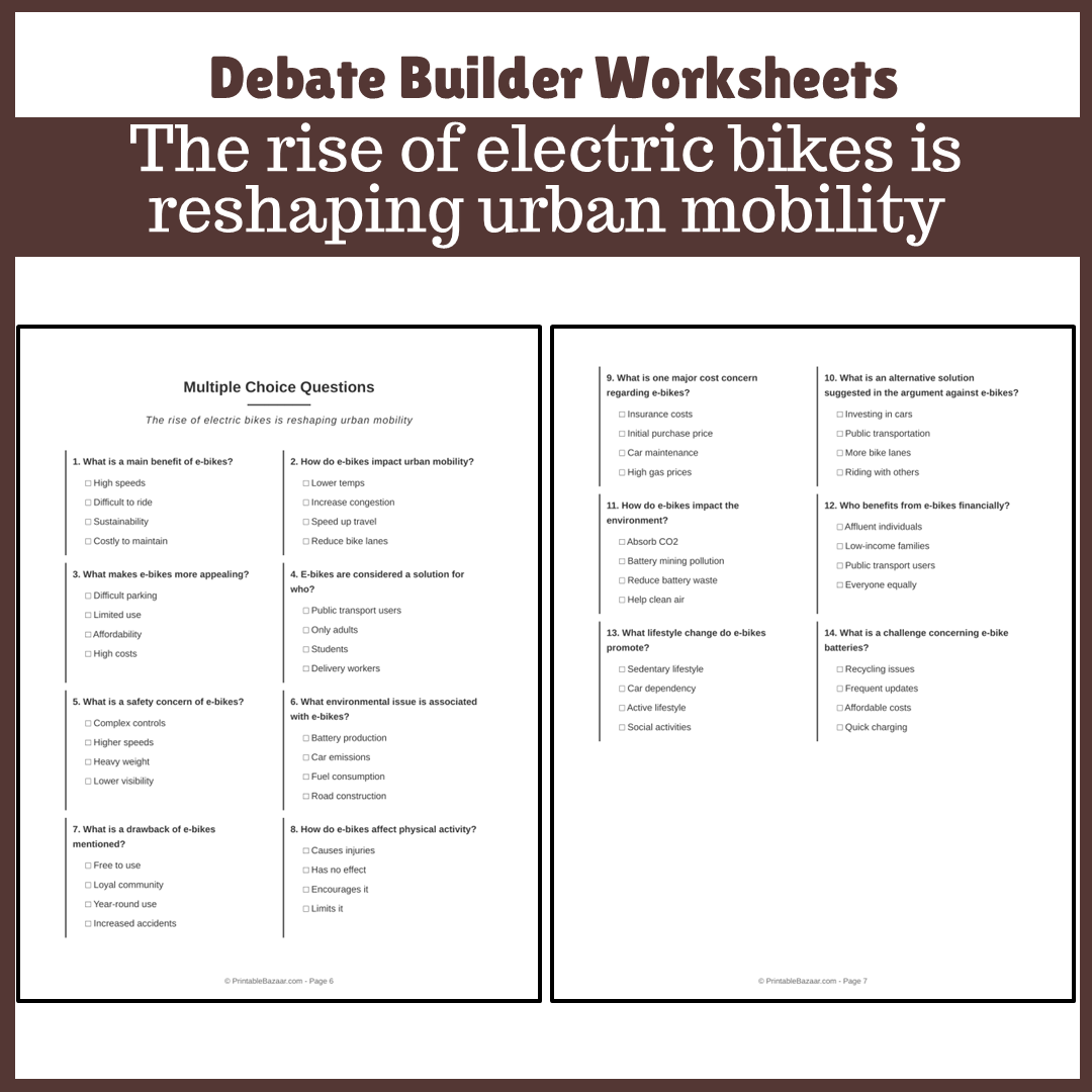 The rise of electric bikes is reshaping urban mobility | Favour and Against Worksheet Printable Activity