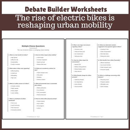 The rise of electric bikes is reshaping urban mobility | Favour and Against Worksheet Printable Activity