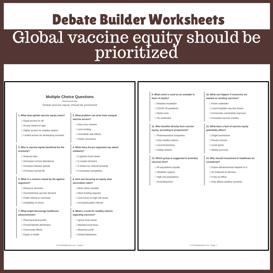 Global vaccine equity should be prioritized | Favour and Against Worksheet Printable Activity