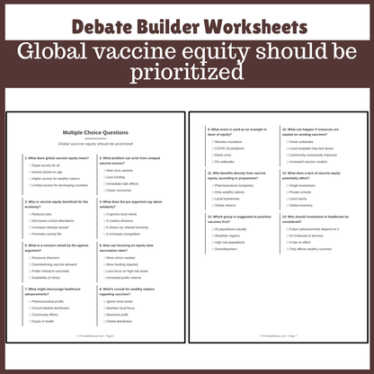Global vaccine equity should be prioritized | Favour and Against Worksheet Printable Activity