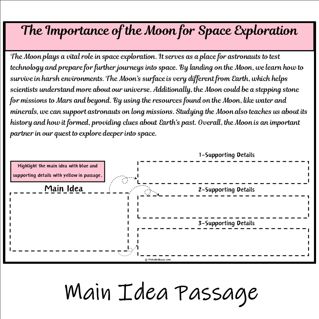 The Importance of the Moon for Space Exploration | Main Idea and Supporting Details Reading Passage and Questions