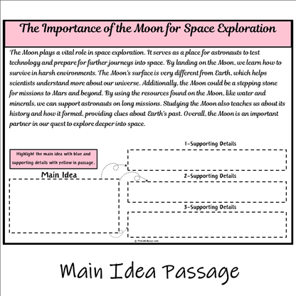 The Importance of the Moon for Space Exploration | Main Idea and Supporting Details Reading Passage and Questions