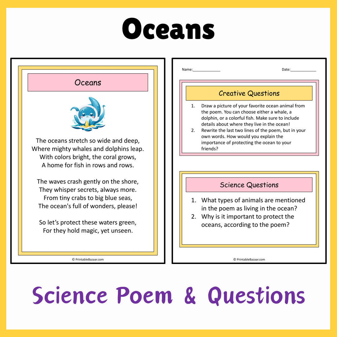 Oceans | Science Poem Reading Comprehension Activity