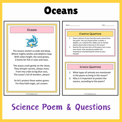 Oceans | Science Poem Reading Comprehension Activity