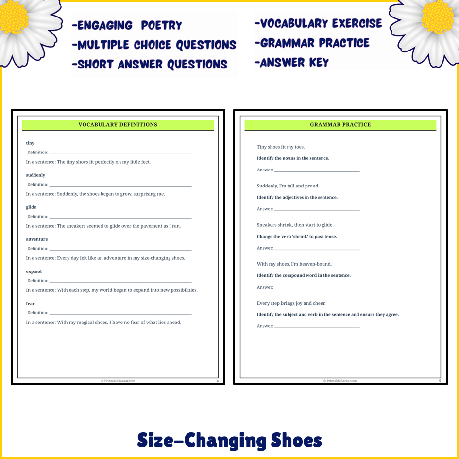 Size-Changing Shoes | Poem Grammar Worksheet Printable Activity