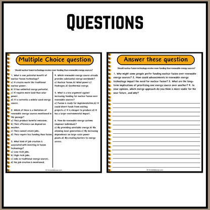 Should nuclear fusion technology receive more funding than renewable energy sources? | Debate Case Study Worksheet