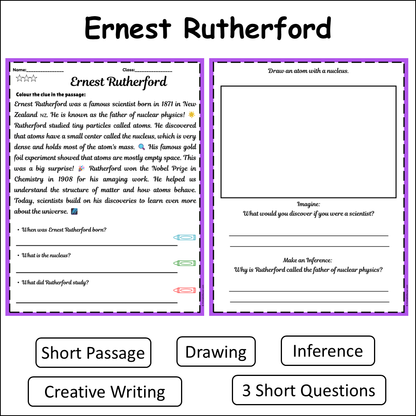 Ernest Rutherford | Short Reading Comprehension Creative Worksheet
