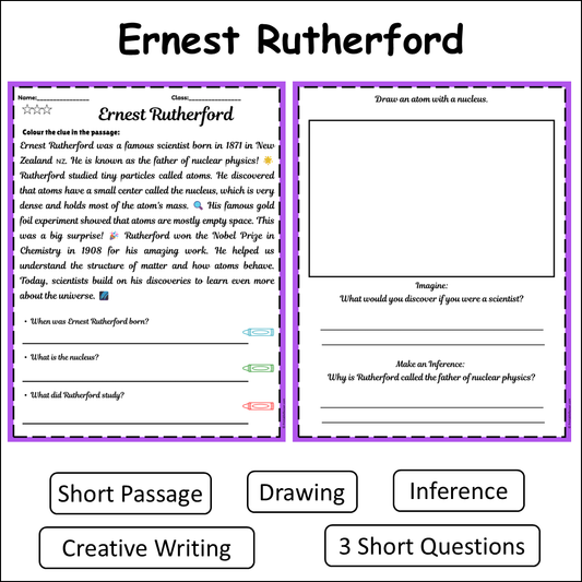 Ernest Rutherford | Short Reading Comprehension Creative Worksheet