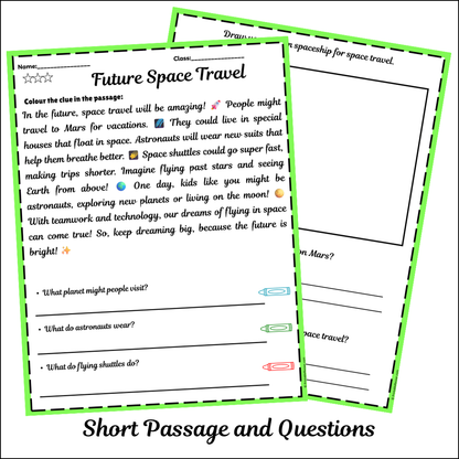 Future Space Travel | Short Reading Comprehension Creative Worksheet