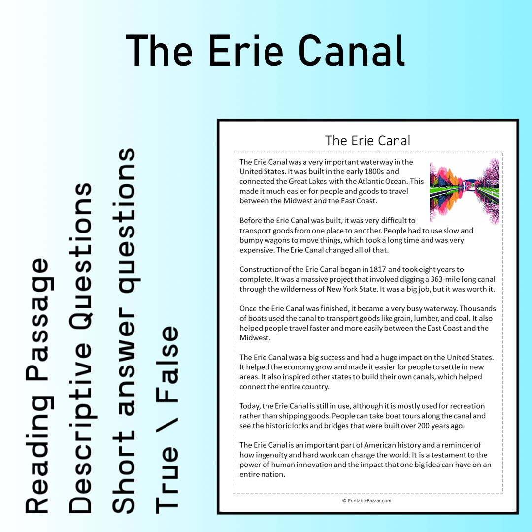 The Erie Canal | Reading Comprehension Passage Printable Worksheet