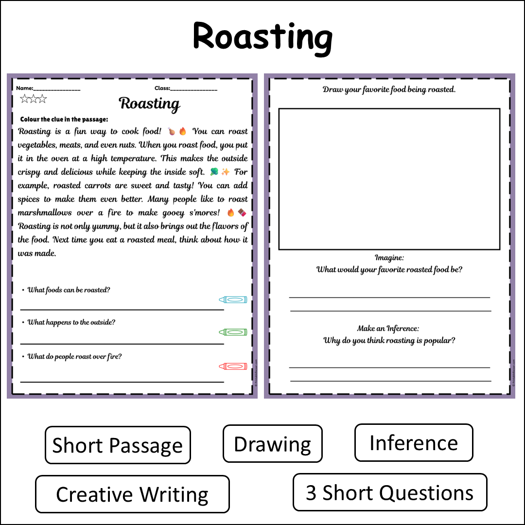 Roasting | Short Reading Comprehension Creative Worksheet