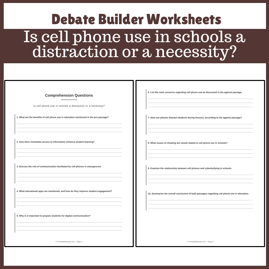 Is cell phone use in schools a distraction or a necessity? | Favour and Against Worksheet Printable Activity