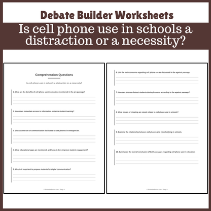 Is cell phone use in schools a distraction or a necessity? | Favour and Against Worksheet Printable Activity